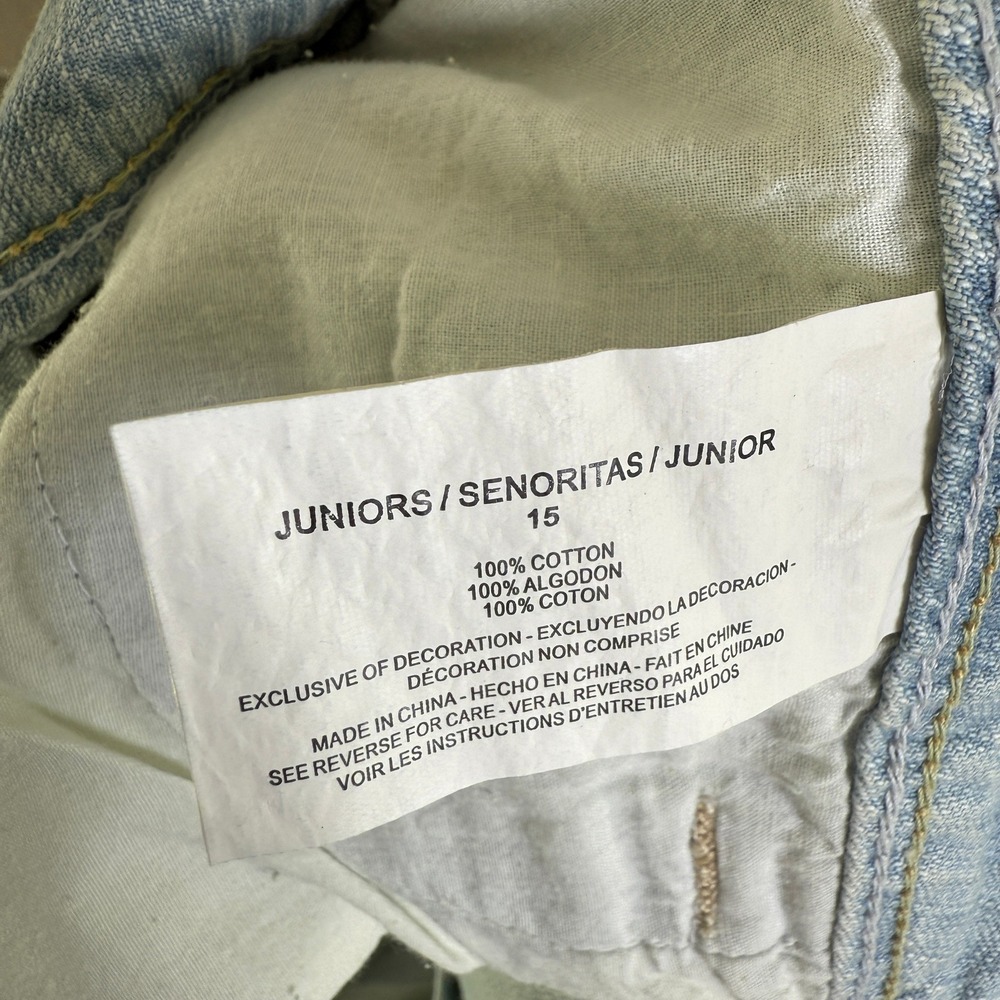 Y2K LEI Ashley Trouble Micro Mini Jean Skirt Junior 15 Blue Denim‎ Acid Wash - Picture 10 of 10